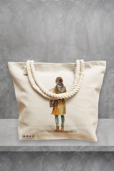 BEKZ Geanta de plaja, model The bookie girl 22, 40x51 cm, Crem, BEKZ®