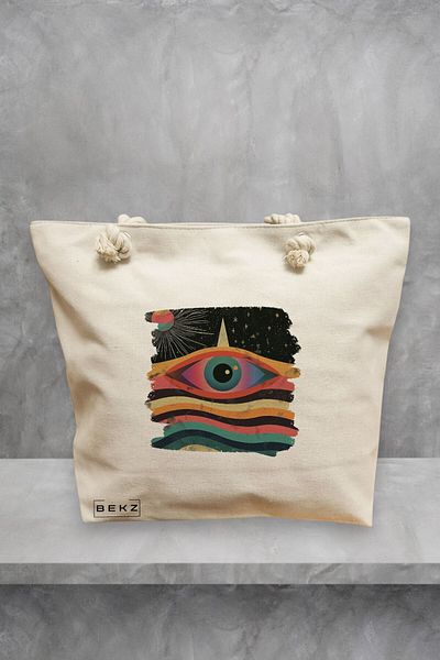 BEKZ Geanta de plaja, model Celestial Eye 16, 40x51 cm, Crem, BEKZ®