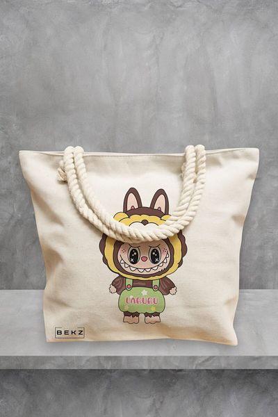 BEKZ Geanta de plaja, model Labubu 20, 40x51 cm, Crem, BEKZ®