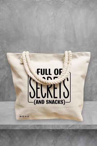 BEKZ Geanta de plaja, model Full of secrects and snacks, 40x51 cm, Crem, BEKZ®