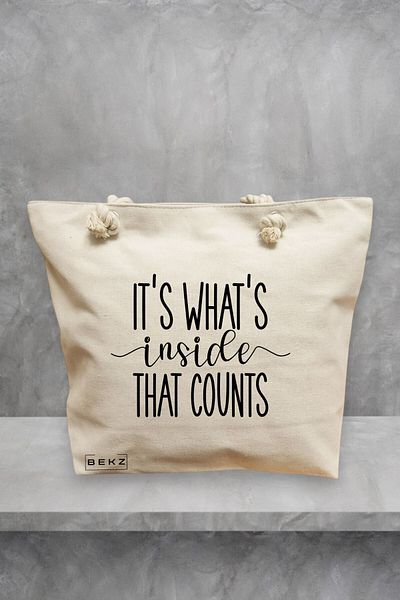 BEKZ Geanta de plaja, model It's what's inside that counts, 40x51 cm, Crem, BEKZ®