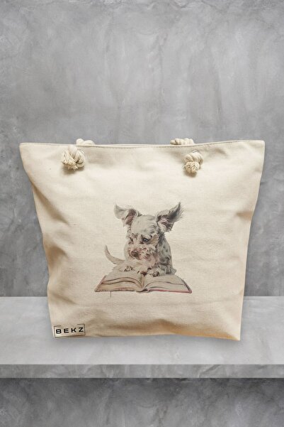 BEKZ Τσάντα θαλάσσης, μοντέλο Reading Puppy 12, 40x51 cm, Κρεμ, BEKZ®