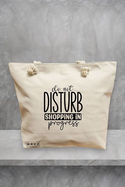 BEKZ Geanta de plaja, model Do not disturb, Shopping in progress, 40x51 cm, Crem, BEKZ®