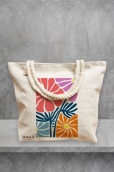 BEKZ Geanta de plaja Boho Style 11, 40x51 cm, Crem, BEKZ®