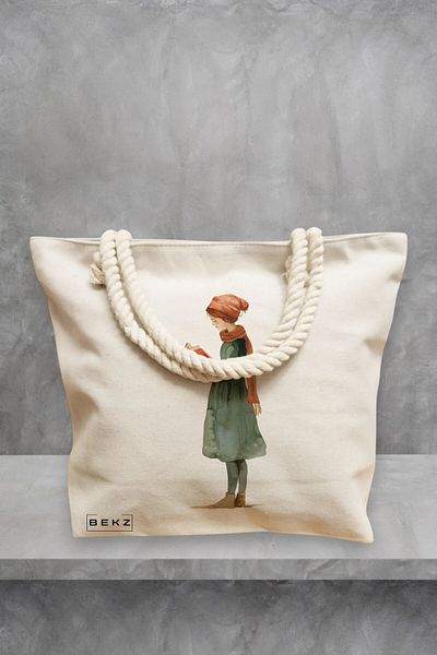 BEKZ Geanta de plaja, model The bookie girl 27, 40x51 cm, Crem, BEKZ®