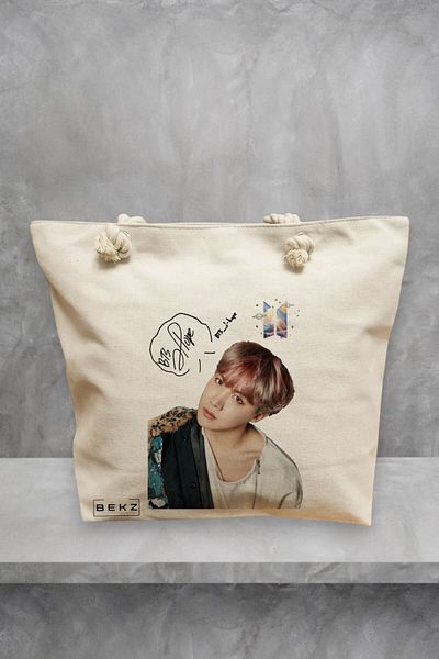 BEKZ Geanta de plaja, model BTS J-Hope 2, 40x51 cm, Crem, BEKZ®