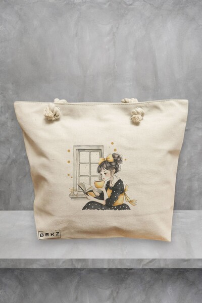 BEKZ Τσάντα θαλάσσης, μοντέλο The bookie girl 4, 40x51 εκ., Κρεμ, BEKZ®