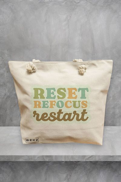 BEKZ Geanta de plaja, model RESET REFOCUS RESTART, 40x51 cm, Crem, BEKZ®