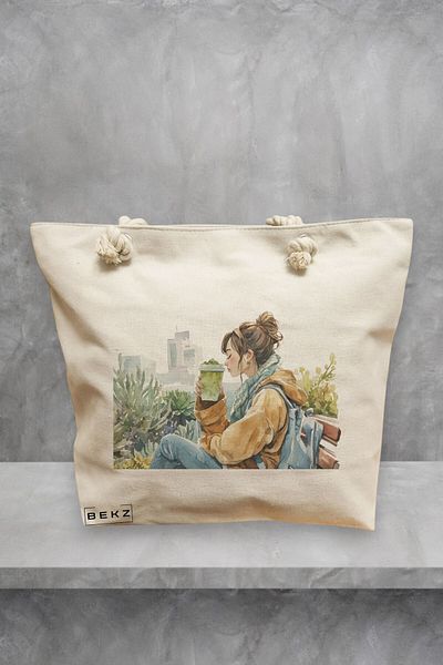 BEKZ Geanta de plaja, model Urban oasis, 40x51 cm, Crem, BEKZ®