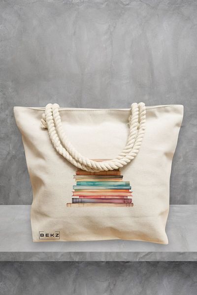 BEKZ Geanta de plaja, model Books 30, 40x51 cm, Crem, BEKZ®