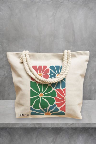 BEKZ Geanta de plaja Boho Style 12, 40x51 cm, Crem, BEKZ®