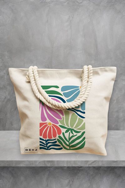 BEKZ Geanta de plaja Boho Style 10, 40x51 cm, Crem, BEKZ®
