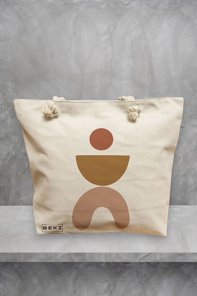 BEKZ Geanta de plaja, model Geometric Art, 40x51 cm, Crem, BEKZ®