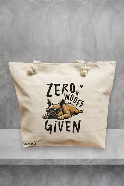 BEKZ Geanta de plaja, model Zero Woofs Given, 40x51 cm, Crem, BEKZ®