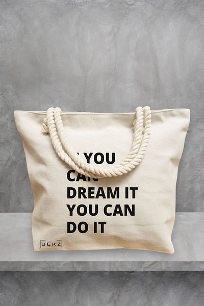 BEKZ Geanta de plaja, model If you can dream it you can do it, 40x51 cm, Crem, BEKZ®