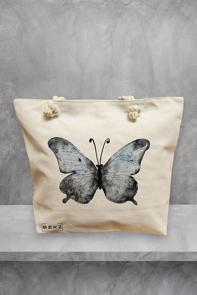 BEKZ Geanta de plaja, model Watercolor Butterfly 2, 40x51 cm, Crem, BEKZ®