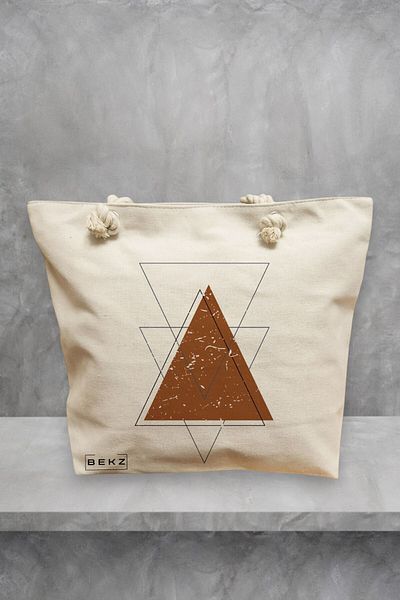 BEKZ Geanta de plaja, model Triangles art, 40x51 cm, Crem, BEKZ®