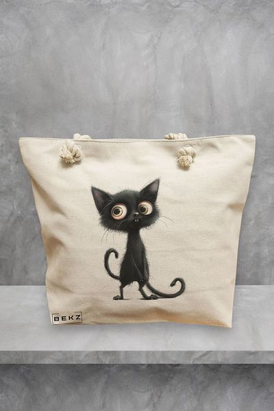 BEKZ Geanta de plaja, model Meowgic Charm, 40x51 cm, Crem, BEKZ®