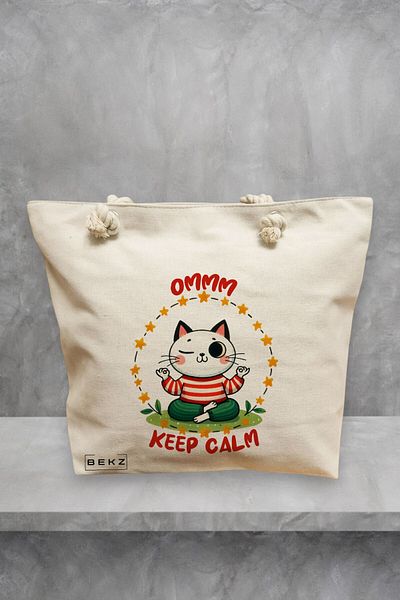 BEKZ Geanta de plaja Yoga Ommm Keep Calm, 40x51 cm, Crem, BEKZ®