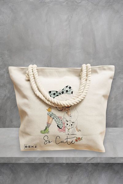 BEKZ Geanta de plaja, model So Cute, 40x51 cm, Crem, BEKZ®
