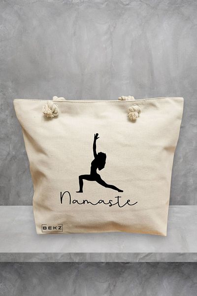 BEKZ Geanta de plaja Yoga Namaste, 40x51 cm, Crem, BEKZ®
