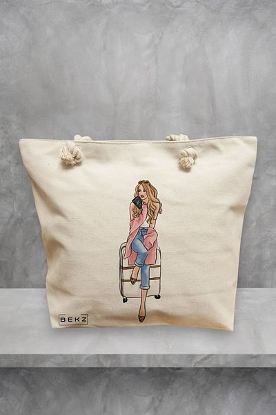 BEKZ Geanta de plaja Travel Girl 2, 40x51 cm, Crem, BEKZ®