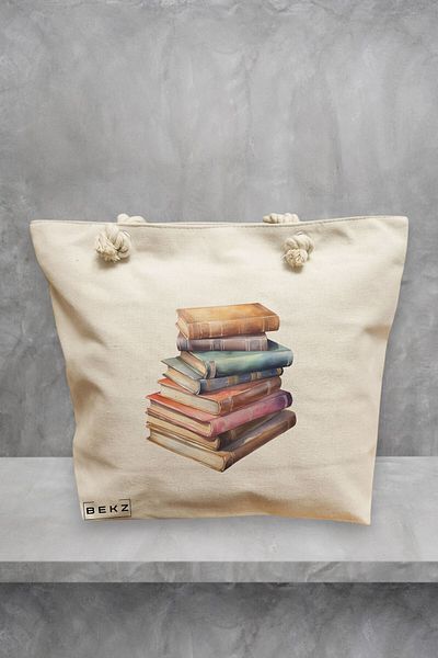 BEKZ Geanta de plaja, model Books 26, 40x51 cm, Crem, BEKZ®