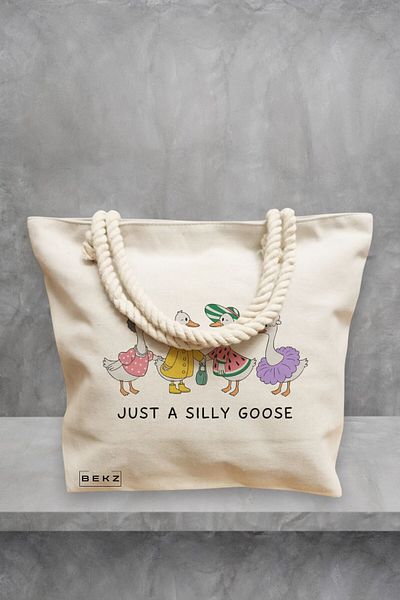 BEKZ Geanta de plaja, model Just a silly goose 2, 40x51 cm, Crem, BEKZ®