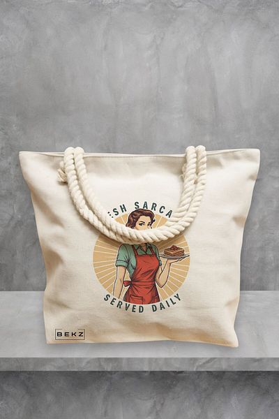 BEKZ Geanta de plaja, model Fresh sarcasm served daily 2, 40x51 cm, Crem, BEKZ®
