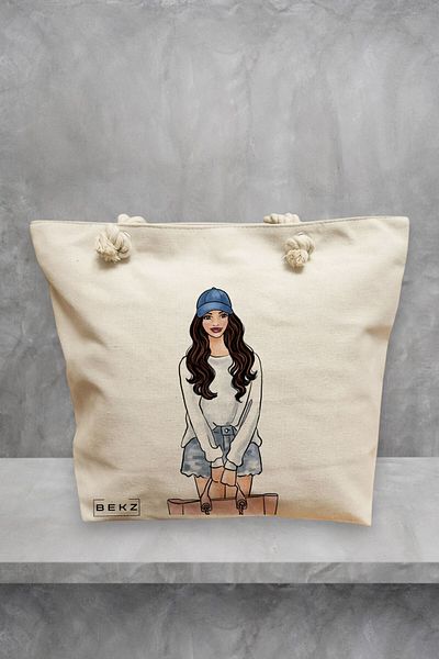 BEKZ Geanta de plaja Travel Girl 6, 40x51 cm, Crem, BEKZ®