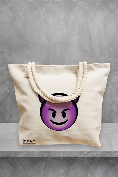 BEKZ Geanta de plaja, model Devil, 40x51 cm, Crem, BEKZ®