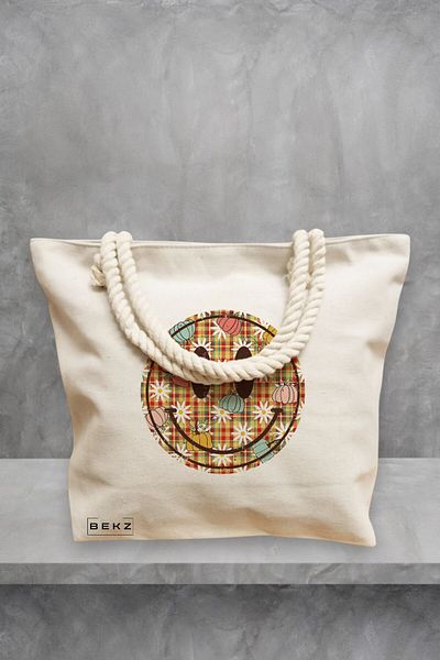BEKZ Geanta de plaja, model Magda Smile, 40x51 cm, Crem, BEKZ®