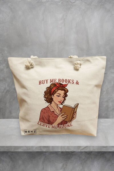 BEKZ Τσάντα θαλάσσης, μοντέλο Buy me Books & Leave me Alone, 40x51 εκ., Κρεμ,...