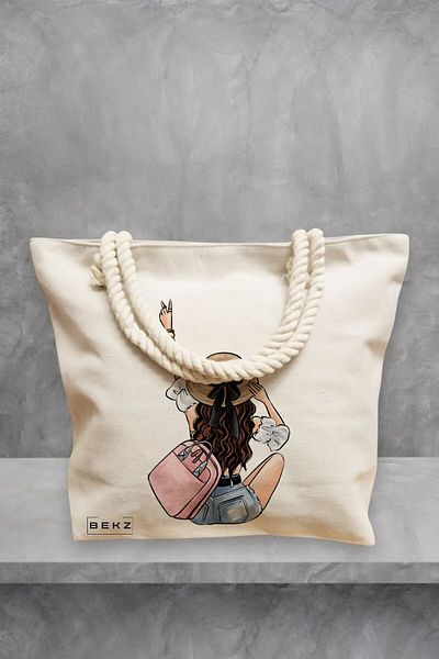 BEKZ Geanta de plaja Travel Girl 9, 40x51 cm, Crem, BEKZ®
