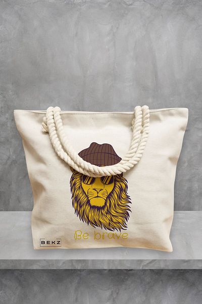 BEKZ Geanta de plaja, model Be Brave, 40x51 cm, Crem, BEKZ®