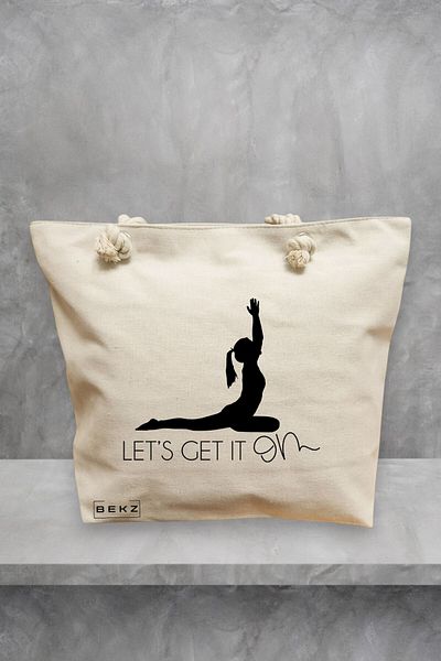 BEKZ Geanta de plaja Yoga Let's get it on, 40x51 cm, Crem, BEKZ®