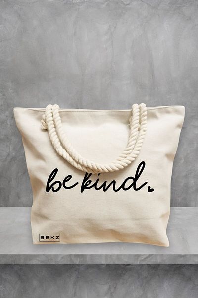 BEKZ Geanta de plaja, model Be kind, 40x51 cm, Crem, BEKZ®