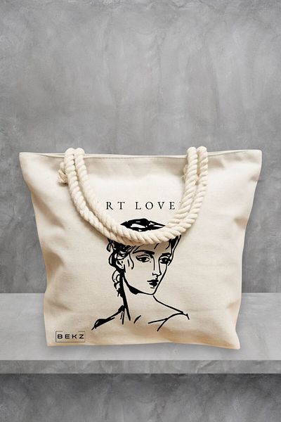 BEKZ Geanta de plaja, model Art Lover, 40x51 cm, Crem, BEKZ®