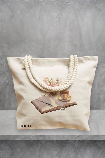 BEKZ Geanta de plaja, model Books 36, 40x51 cm, Crem, BEKZ®