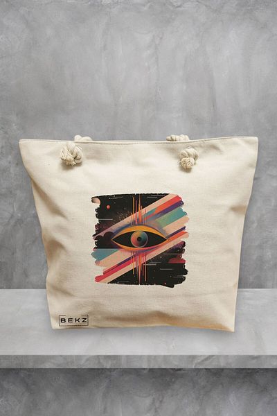 BEKZ Geanta de plaja, model Celestial Eye 12, 40x51 cm, Crem, BEKZ®