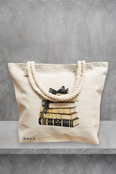 BEKZ Geanta de plaja, model Books 17, 40x51 cm, Crem, BEKZ®
