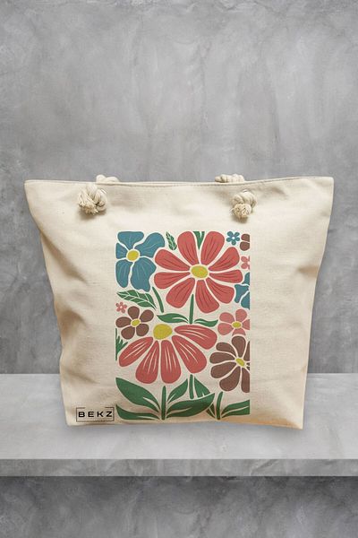 BEKZ Geanta de plaja Boho Style 8, 40x51 cm, Crem, BEKZ®