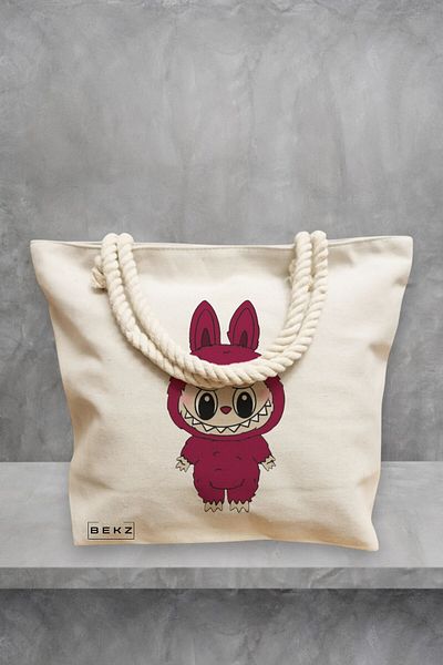 BEKZ Geanta de plaja, model Labubu 2, 40x51 cm, Crem, BEKZ®