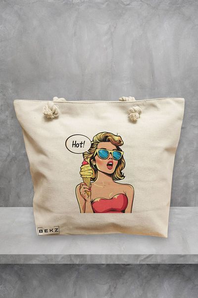 BEKZ Geanta de plaja, model Sip and Style 6, 40x51 cm, Crem, BEKZ®