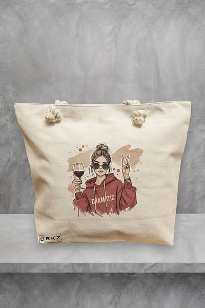 BEKZ Geanta de plaja, model The Dramatic girl, 40x51 cm, Crem, BEKZ®