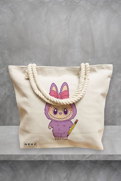 BEKZ Geanta de plaja, model Labubu 29, 40x51 cm, Crem, BEKZ®