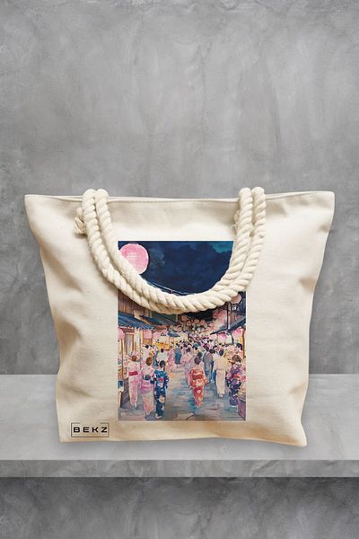 BEKZ Geanta de plaja, model Japan Colors, 40x51 cm, Crem, BEKZ®