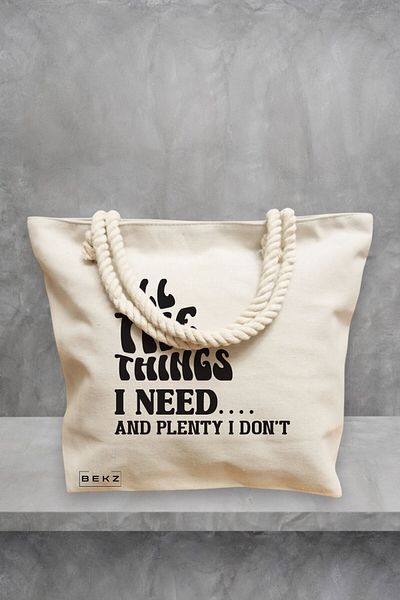 BEKZ Geanta de plaja, model All the things I need and plenty I don’t, 40x51 cm, Crem, BEKZ®