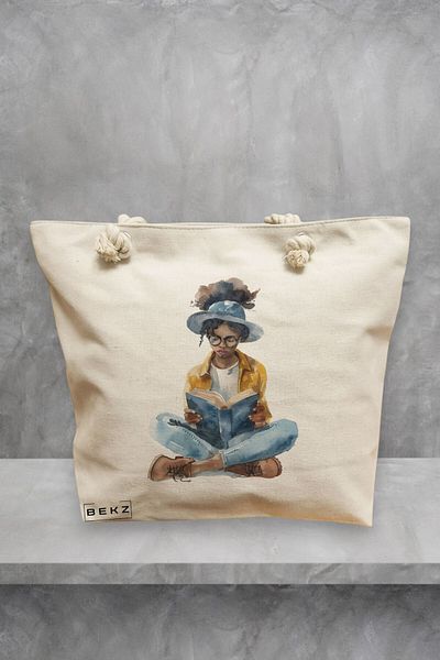 BEKZ Geanta de plaja, model The bookie girl 32, 40x51 cm, Crem, BEKZ®
