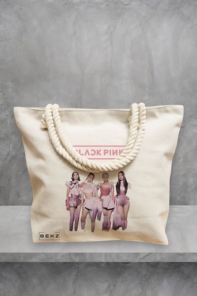 BEKZ Geanta de plaja, model Blackpink 3, 40x51 cm, Crem, BEKZ®